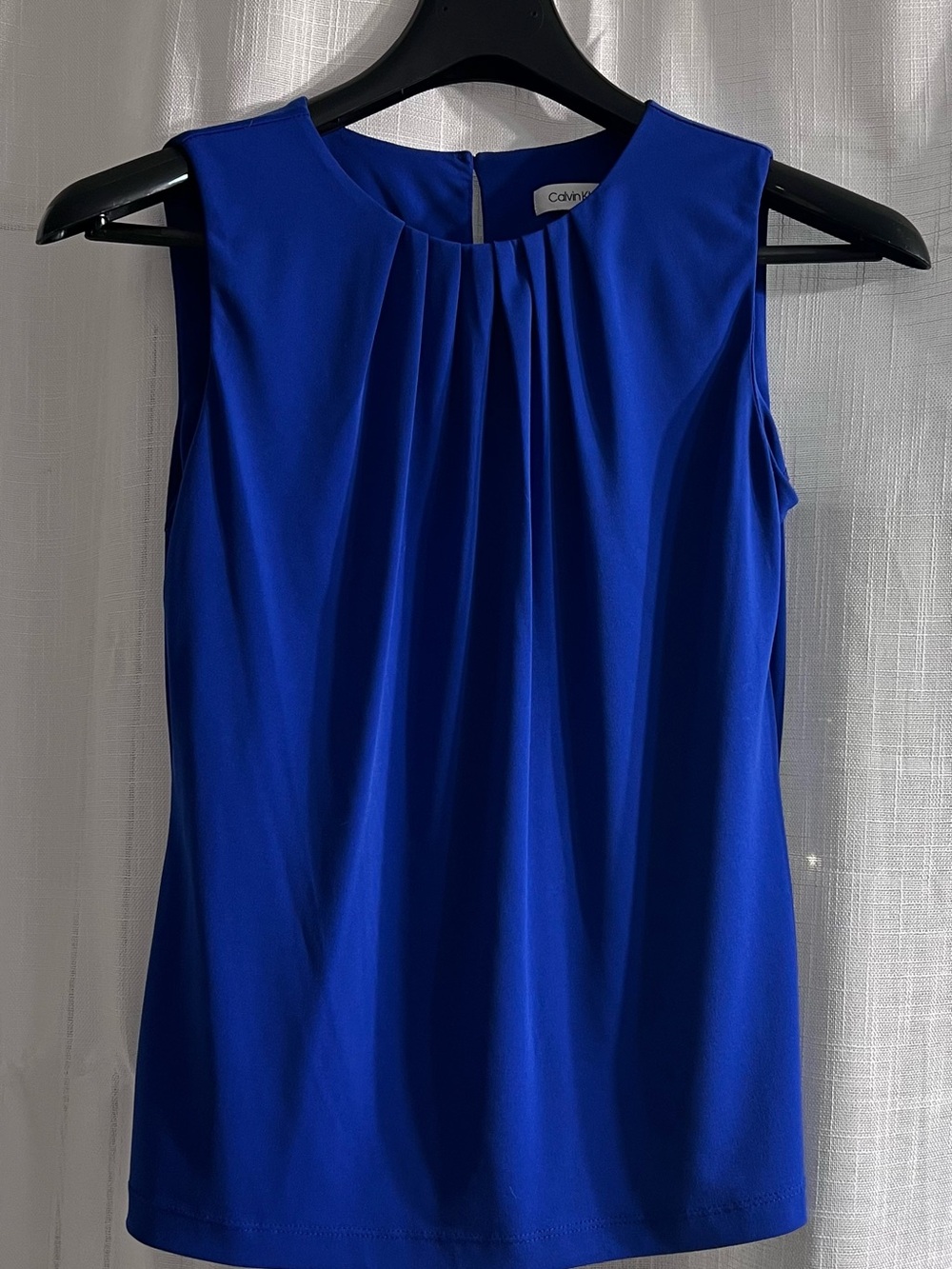 Calvin Klein Sleeveless Pleated Jewel Blue Camisole